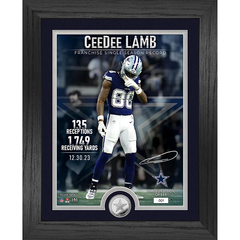 Highland Mint CeeDee Lamb Dallas Cowboys Receiving Yards Record 13" x 16" Silver Coin Photo Mint