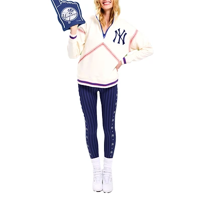 Women's Terez Cream New York Yankees Baseball Stitch Classic Quarter-Zip Top