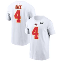 Men's Nike Rashee Rice White Kansas City Chiefs Super Bowl LVIII Patch Player Name & Number T-Shirt