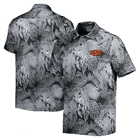 Men's Tommy Bahama Black Oklahoma State Cowboys Coast Luminescent Fronds IslandZone Button-Up Camp Shirt