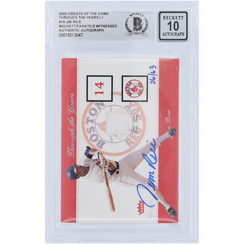 Jim Rice Boston Red Sox Autographed 2002 Fleer Greats of the Game Through the Years Relic #NNO Beckett Fanatics Witnessed Authenticated 10 Card