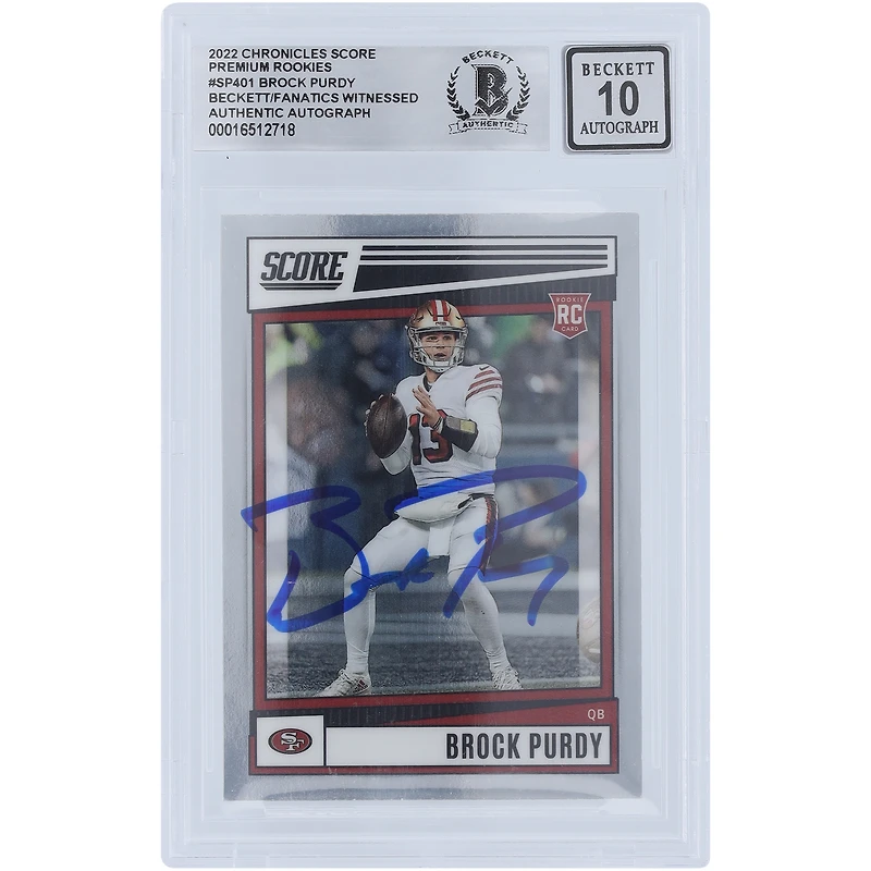 Brock Purdy San Francisco 49ers Autographed 2022 Panini Chronicles Score Premium Rookies #SP-401 Beckett Fanatics Witnessed Authenticated 10 Rookie Card