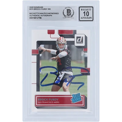 Brock Purdy San Francisco 49ers Autographed 2022 Panini Donruss Rated Rookie #374 Beckett Fanatics Witnessed Authenticated 10 Rookie Card