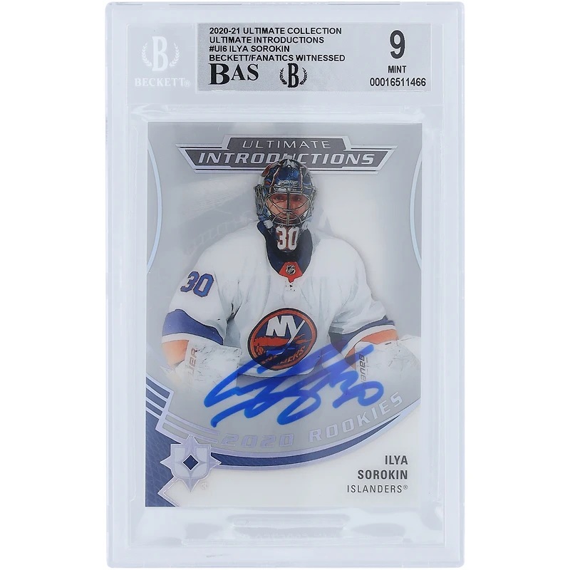 Ilya Sorokin New York Islanders Autographed 2020-21 Upper Deck Ultimate Collection Introductions #UI-6 Beckett Fanatics Witnessed Authenticated 9/10 Rookie Card