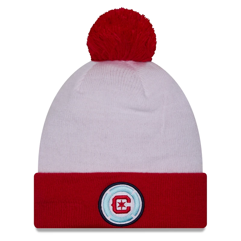 Men's New Era White Chicago Fire Jersey Hook Cuff Knit Hat with Pom