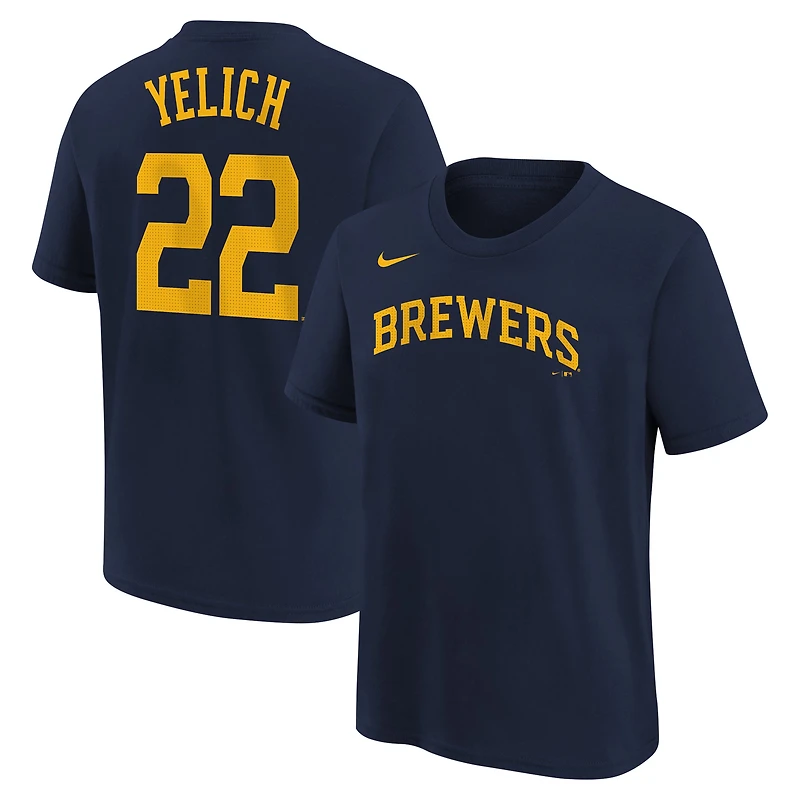 Youth Nike Christian Yelich Navy Milwaukee Brewers Home Player Name & Number T-Shirt
