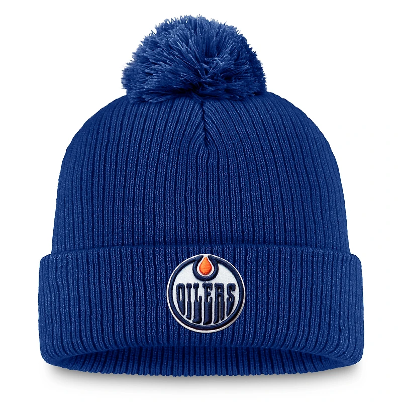 Men's Fanatics Royal Edmonton Oilers Primary Logo Cuffed Knit Hat with Pom