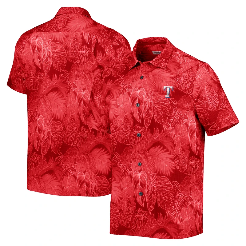 Men's Tommy Bahama Red Texas Rangers Bahama Coast Luminescent Fronds IslandZone Button-Up Camp Shirt
