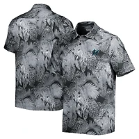 Men's Tommy Bahama Black Miami Marlins Bahama Coast Luminescent Fronds IslandZone Button-Up Camp Shirt