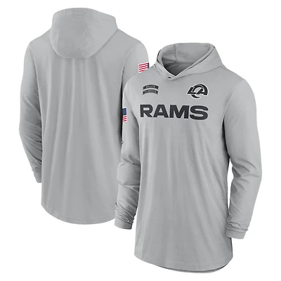 Men's Nike Gray Los Angeles Rams 2024 Salute to Service Lightweight Dri-FIT Long Sleeve Hoodie T-Shirt