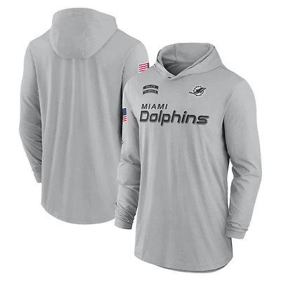 Men's Nike Gray Miami Dolphins 2024 Salute to Service Lightweight Dri-FIT Long Sleeve Hoodie T-Shirt
