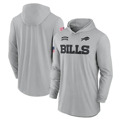 Men's Nike Gray Buffalo Bills 2024 Salute to Service Lightweight Dri-FIT Long Sleeve Hoodie T-Shirt