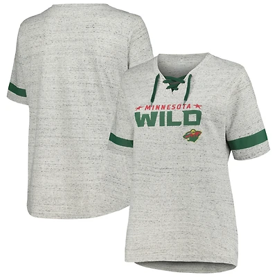 Women's Fanatics Heather Gray Minnesota Wild Plus Size Lace-Up  T-Shirt