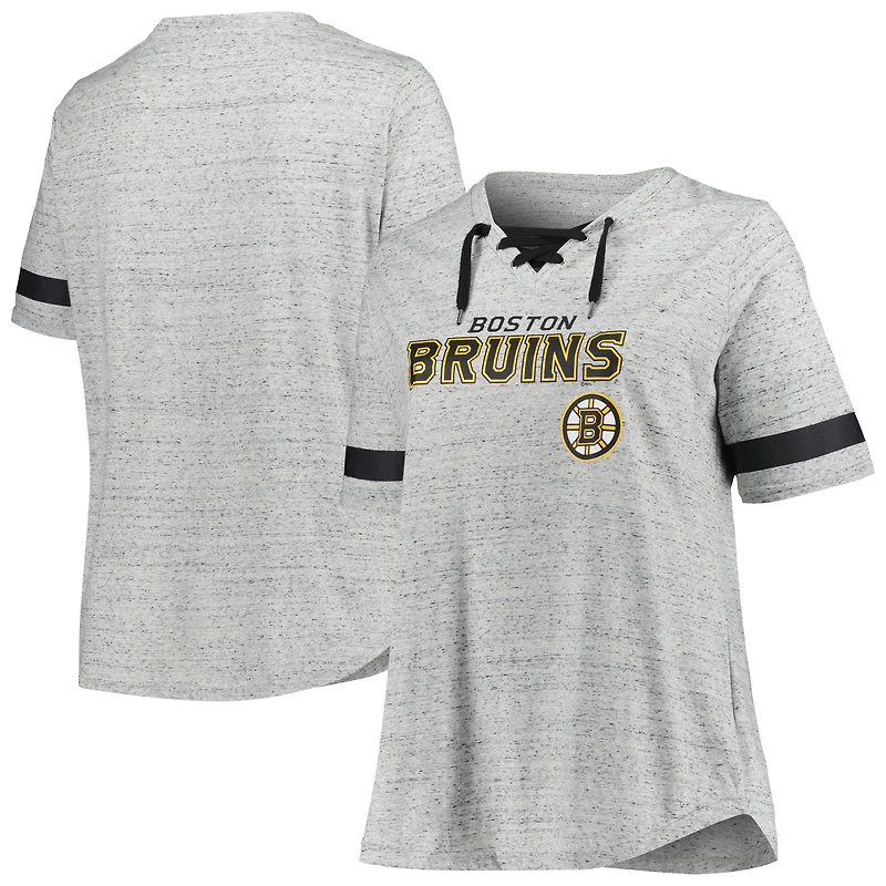 Women's Fanatics Heather Gray Boston Bruins Plus Size Lace-Up  T-Shirt