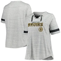 Women's Fanatics Heather Gray Boston Bruins Plus Size Lace-Up  T-Shirt