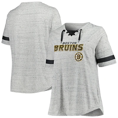 Women's Fanatics Heather Gray Boston Bruins Plus Size Lace-Up  T-Shirt
