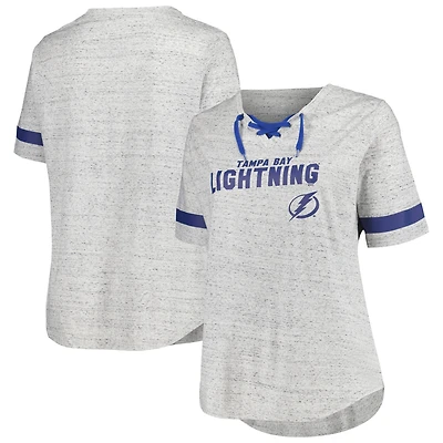 Women's Fanatics Heather Gray Tampa Bay Lightning Plus Size Lace-Up  T-Shirt