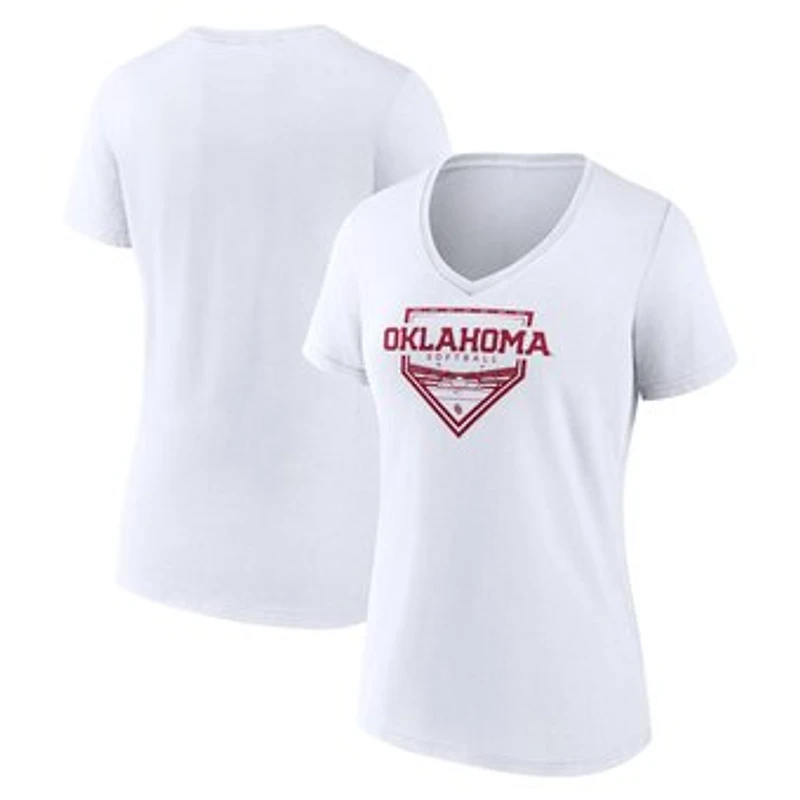 Women's White Oklahoma Sooners Softball Fan V-Neck T-Shirt