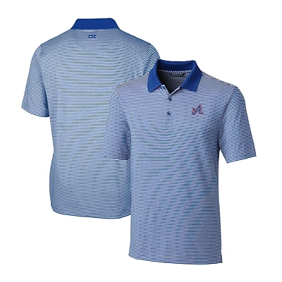 Men's Cutter & Buck Blue Atlanta Braves City Connect Big & Tall Forge Tonal Stripe Stretch Polo
