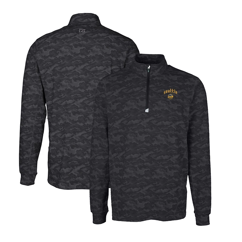 Men's Cutter & Buck Black Seattle Mariners City Connect Big & Tall Traverse Camo Print Stretch Quarter-Zip Pullover Top