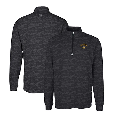Men's Cutter & Buck Black Seattle Mariners City Connect Big & Tall Traverse Camo Print Stretch Quarter-Zip Pullover Top