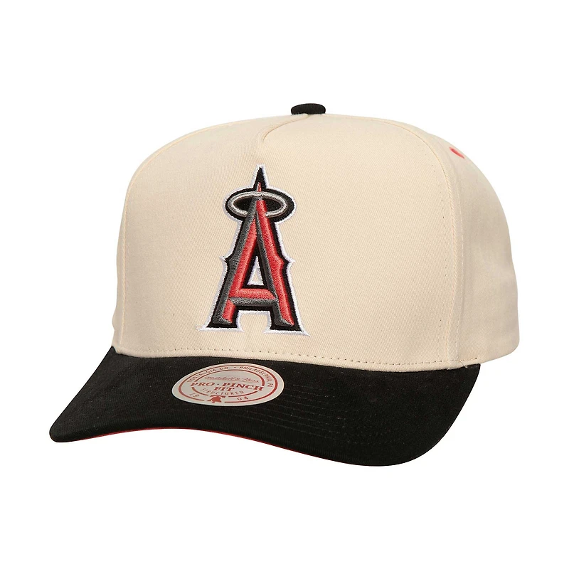 Men's Mitchell & Ness Cream Los Angeles Angels Overspray Pro Pinch Snapback Hat
