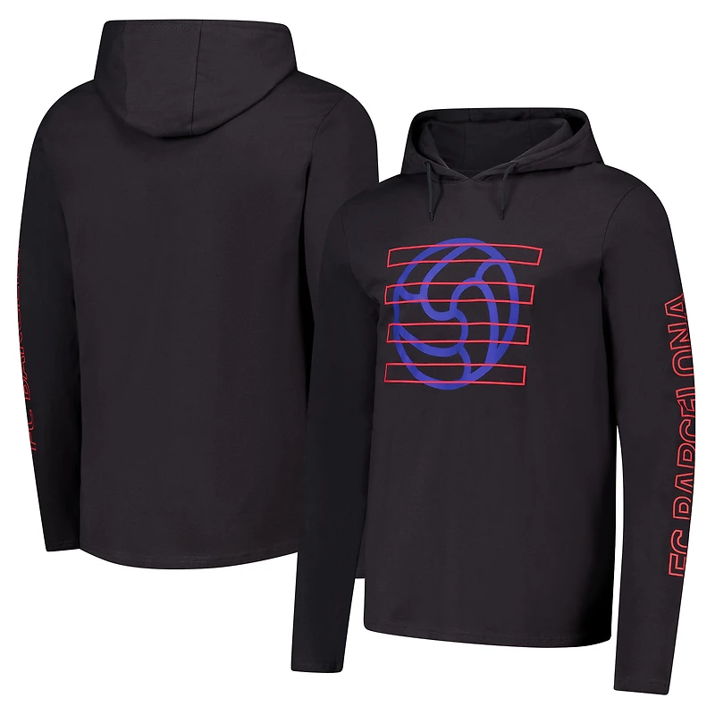 Men's Charcoal Barcelona Wordmark Long Sleeve Hoodie T-Shirt