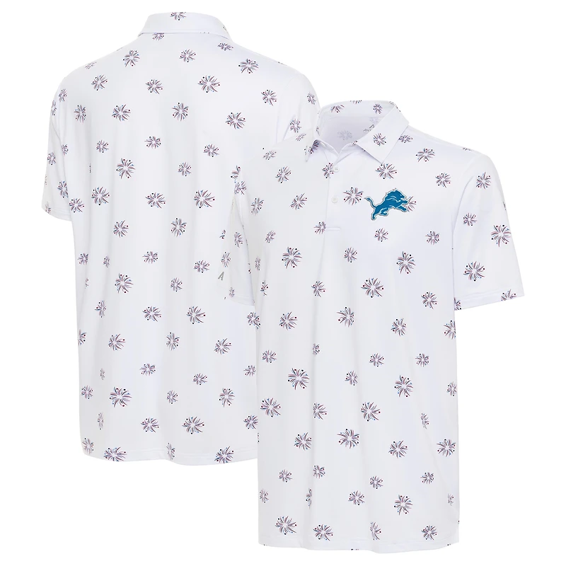 Men's Antigua White Detroit Lions Fireworks Polo