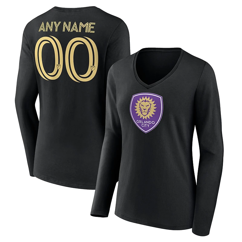 Women's Black Orlando City SC Custom Long Sleeve V-Neck T-Shirt
