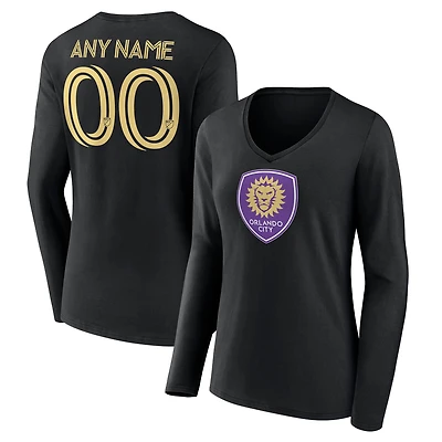 Women's Black Orlando City SC Custom Long Sleeve V-Neck T-Shirt