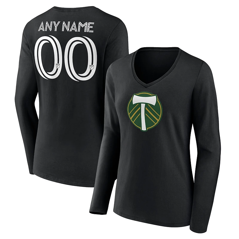 Women's Black Portland Timbers Custom Long Sleeve V-Neck T-Shirt