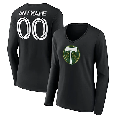 Women's Black Portland Timbers Custom Long Sleeve V-Neck T-Shirt