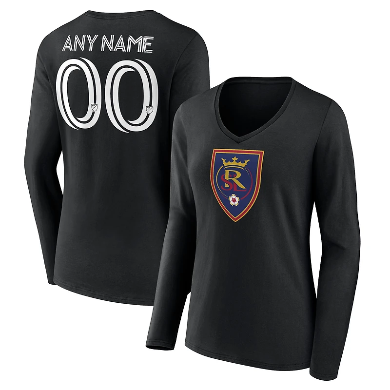 Women's Black Real Salt Lake Custom Long Sleeve V-Neck T-Shirt