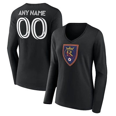 Women's Black Real Salt Lake Custom Long Sleeve V-Neck T-Shirt