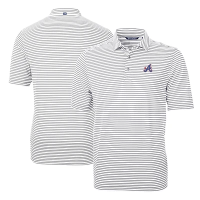 Men's Cutter & Buck  Gray Atlanta Braves City Connect Virtue Eco Pique Stripe Recycled Polo