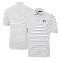 Men's Cutter & Buck  Gray Atlanta Braves City Connect Virtue Eco Pique Stripe Recycled Polo