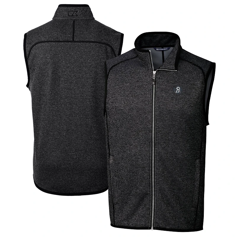 Men's Cutter & Buck  Heather Charcoal Baltimore Orioles City Connect Mainsail Sweater Knit Fleece Full-Zip Vest