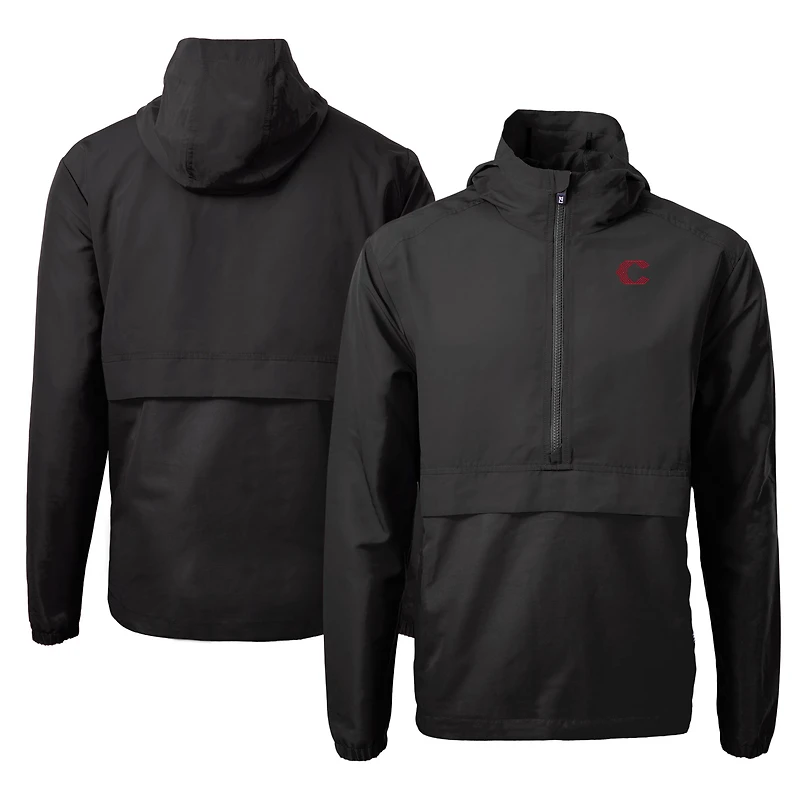 Men's Cutter & Buck Black Cincinnati Reds City Connect Charter Eco Recycled Half-Zip Anorak Jacket