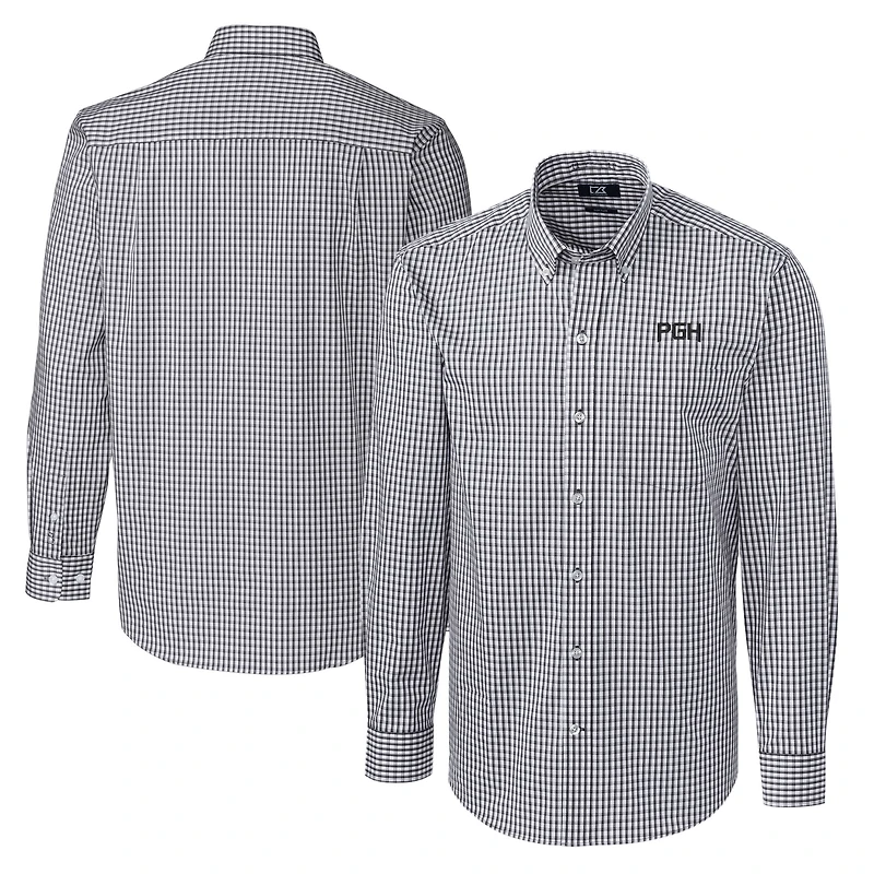 Men's Cutter & Buck Charcoal Pittsburgh Pirates City Connect Easy Care Stretch Gingham Long Sleeve Dress Shirt