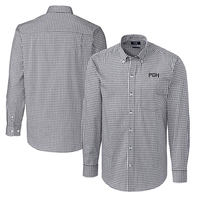 Men's Cutter & Buck Charcoal Pittsburgh Pirates City Connect Easy Care Stretch Gingham Long Sleeve Dress Shirt