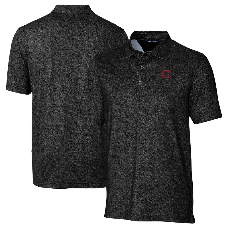 Men's Cutter & Buck Black Cincinnati Reds City Connect Pike Micro Floral Stretch Polo
