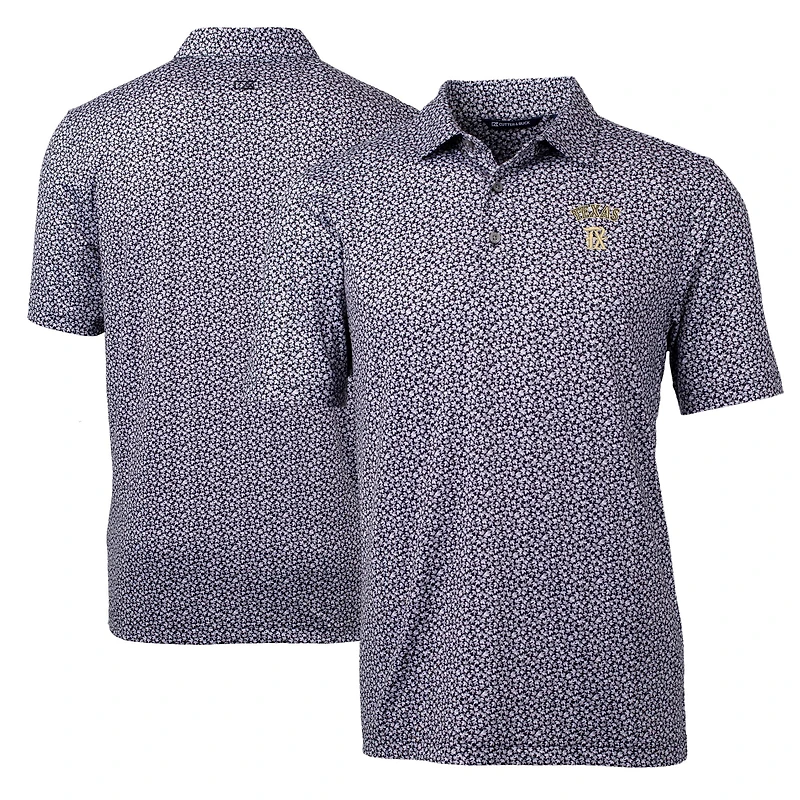 Men's Cutter & Buck Black Texas Rangers City Connect Pike Magnolia Stretch Polo