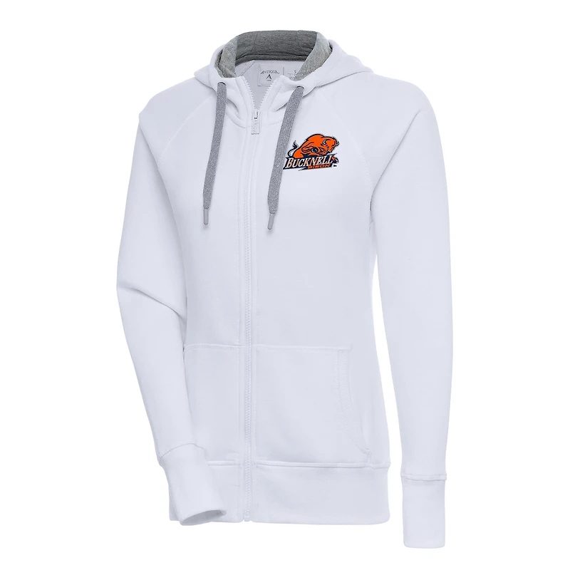 Women's Antigua White Bucknell Bison Victory Full-Zip Hoodie
