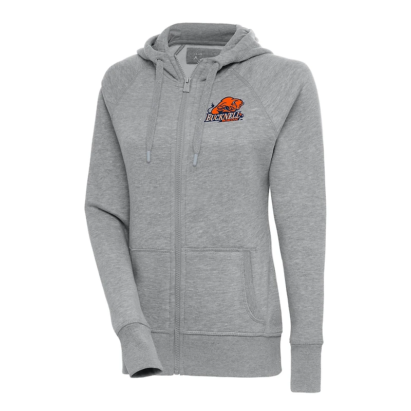 Women's Antigua Heather Gray Bucknell Bison Victory Full-Zip Hoodie