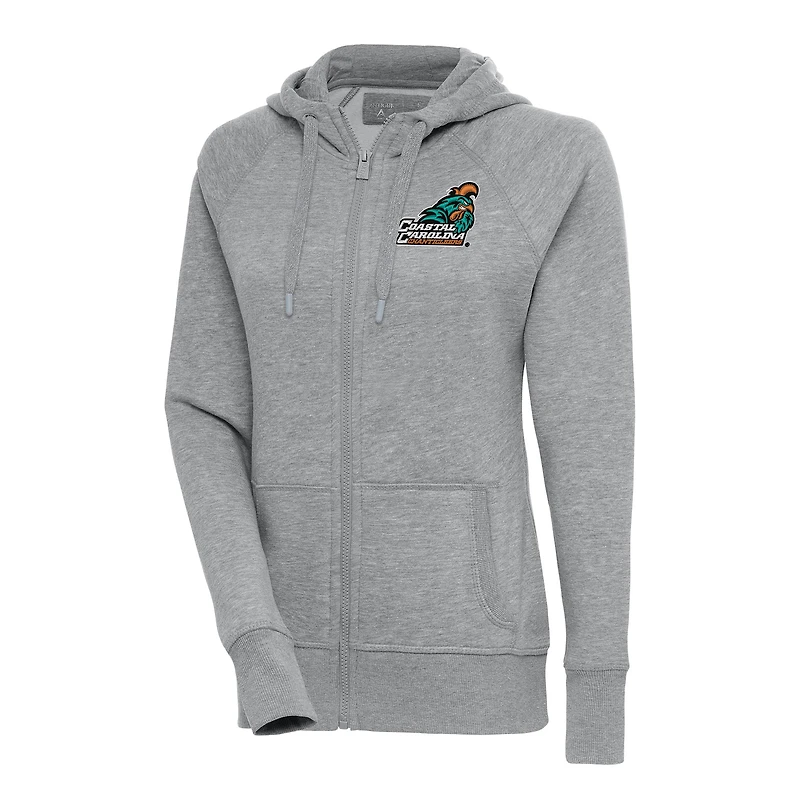 Women's Antigua Heather Gray Coastal Carolina Chanticleers Victory Full-Zip Hoodie