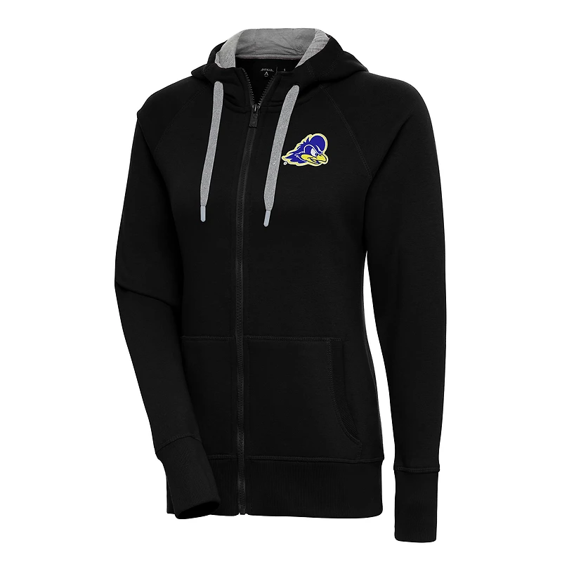 Women's Antigua Black Delaware Fightin' Blue Hens Victory Full-Zip Hoodie