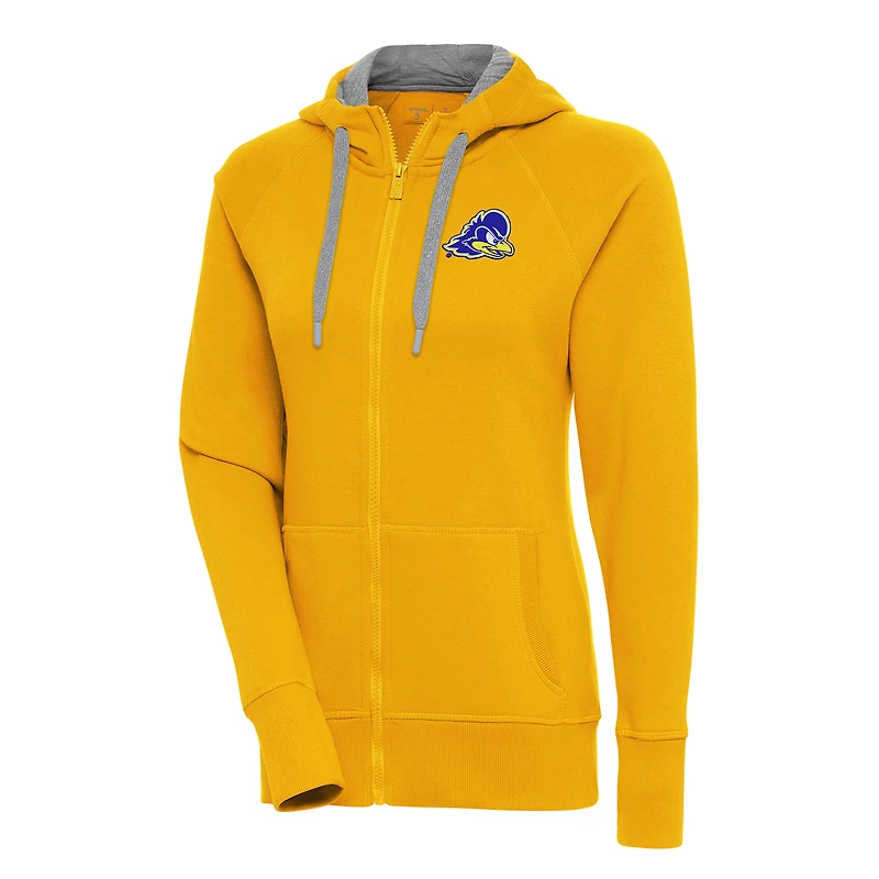 Women's Antigua Gold Delaware Fightin' Blue Hens Victory Full-Zip Hoodie