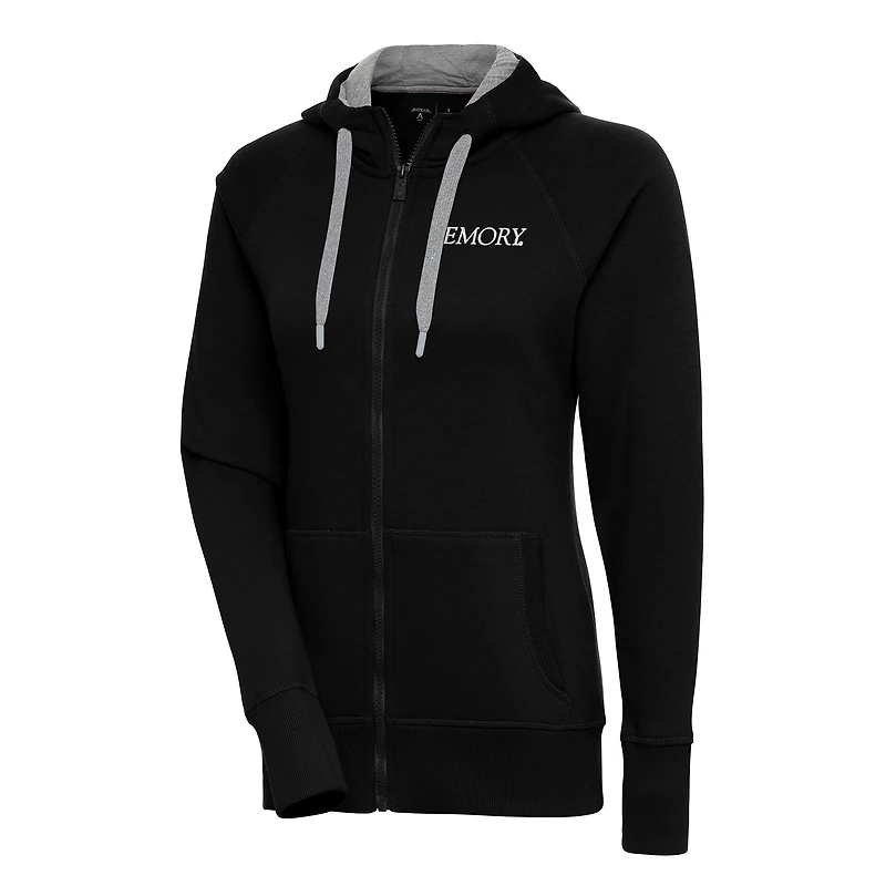 Women's Antigua Black Emory Eagles Victory Full-Zip Hoodie