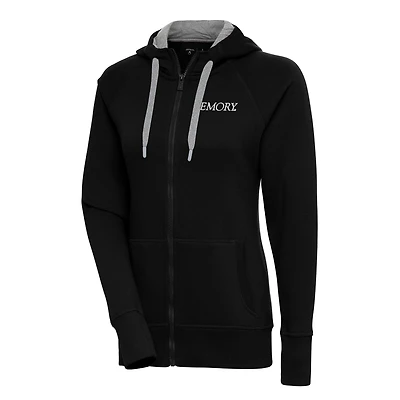 Women's Antigua Black Emory Eagles Victory Full-Zip Hoodie
