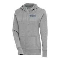 Women's Antigua Heather Gray Emory Eagles Victory Full-Zip Hoodie